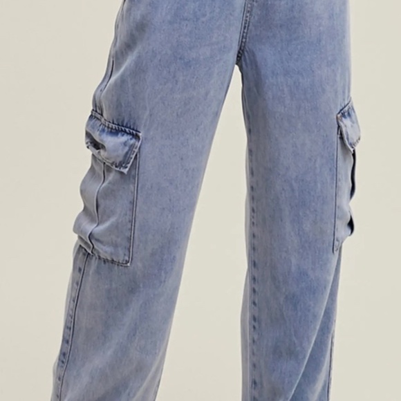WISHLIST Tencel Denim Easy Pull On Wide Leg Cargo Pant Size S - Picture 1 of 10